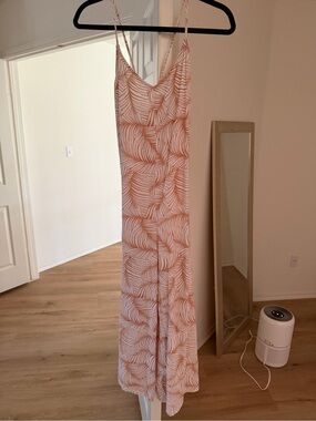 Roxy Coral and White Leaf-Print Spaghetti-Strap Romper